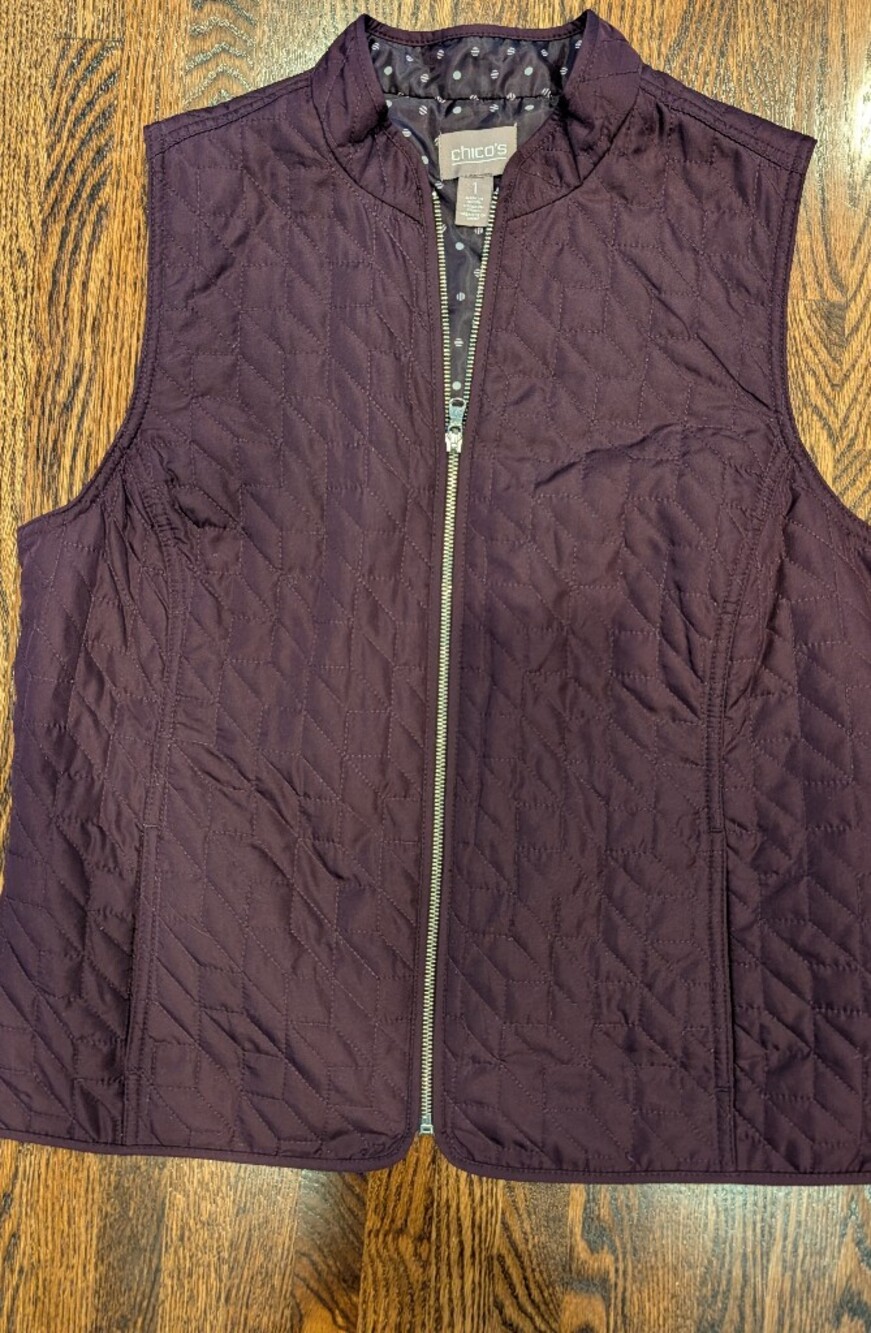 Chico's Quilted Zip-Front Vest in Deep Plum